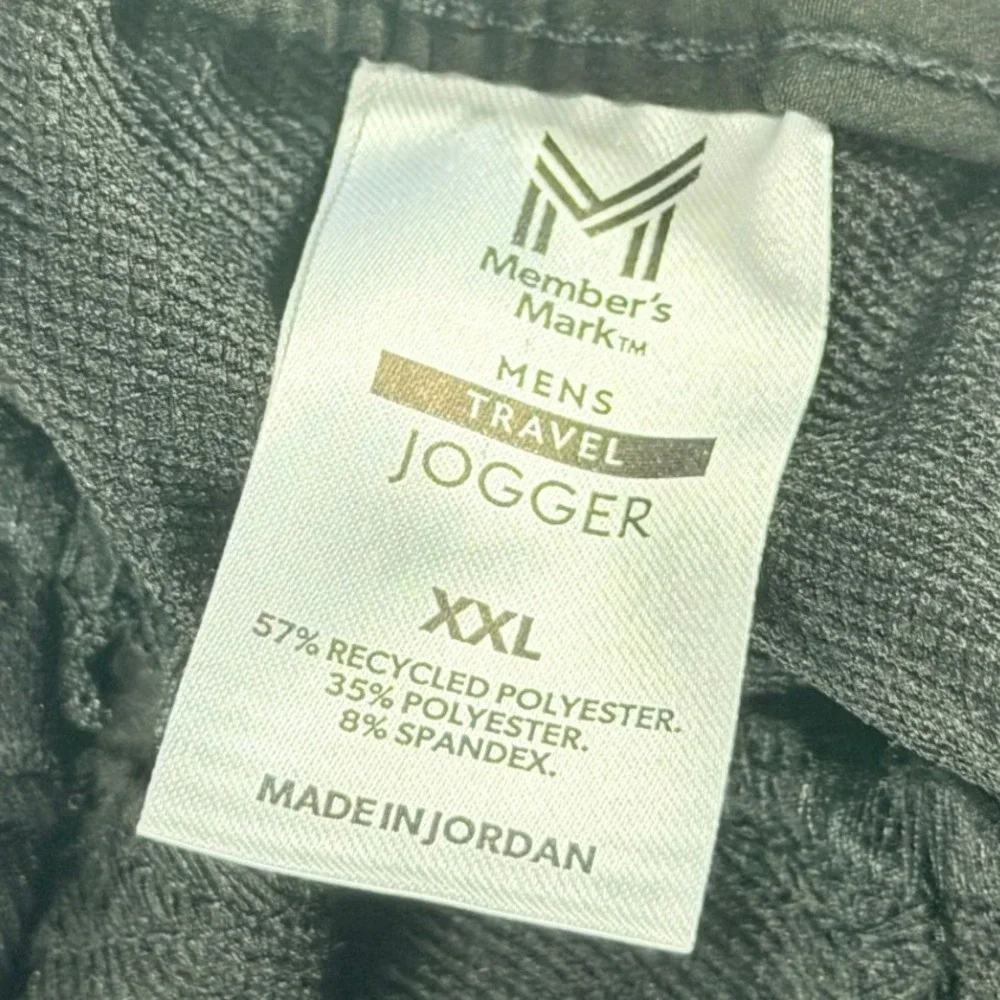 Member's Mark Mens Travel Jogger XXL Black 4-Way Stretch‎ Moisture Wicking NWT
